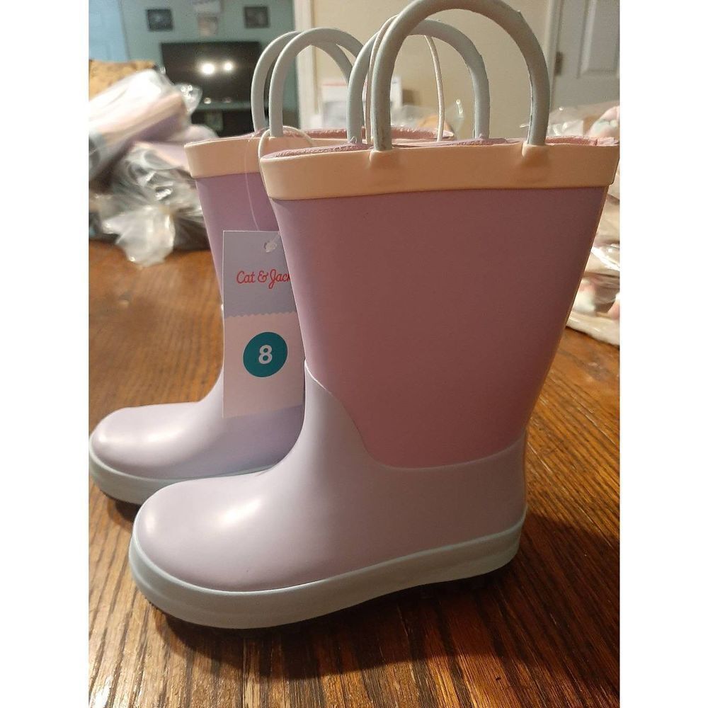 New Girls Size 5 Cat & Jack Ali Rubber Rain Boots Pink Purple Blue NWT